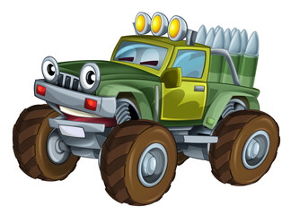 cartoon funny off road military truck car with bullets ammo