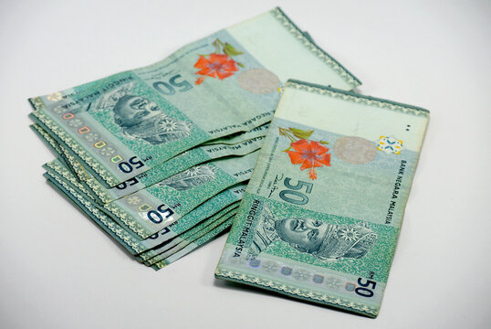 JOHOR, MALAYSIA -MAY 02, 2016: RM50 notes isolated on white background 
