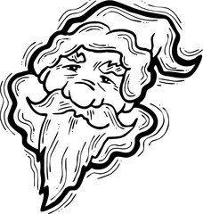 Funny Santa Claus face, hand drawn cartoon character, comic personage vector illustration. Decorative element, poster print, Christmas party invitation, postcard design. Traditional winter celebration