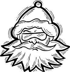 Funny Santa Claus face, hand drawn cartoon character, comic personage vector illustration. Decorative element, poster print, Christmas party invitation, postcard design. Traditional winter celebration