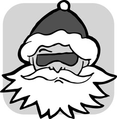 Funny Santa Claus face, hand drawn cartoon character, comic personage vector illustration. Decorative element, poster print, Christmas party invitation, postcard design. Traditional winter celebration