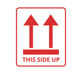 Red This Side Up sign. 