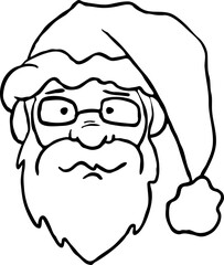 Funny Santa Claus face, hand drawn cartoon character, comic personage vector illustration. Decorative element, poster print, Christmas party invitation, postcard design. Traditional winter celebration