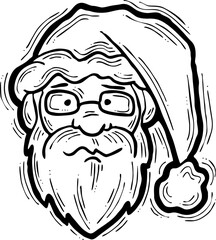 Funny Santa Claus face, hand drawn cartoon character, comic personage vector illustration. Decorative element, poster print, Christmas party invitation, postcard design. Traditional winter celebration