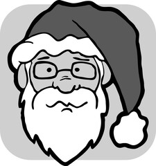 Funny Santa Claus face, hand drawn cartoon character, comic personage vector illustration. Decorative element, poster print, Christmas party invitation, postcard design. Traditional winter celebration