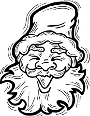 Funny Santa Claus face, hand drawn cartoon character, comic personage vector illustration. Decorative element, poster print, Christmas party invitation, postcard design. Traditional winter celebration