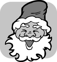 Funny Santa Claus face, hand drawn cartoon character, comic personage vector illustration. Decorative element, poster print, Christmas party invitation, postcard design. Traditional winter celebration