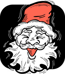 Funny Santa Claus face, hand drawn cartoon character, comic personage vector illustration. Decorative element, poster print, Christmas party invitation, postcard design. Traditional winter celebration