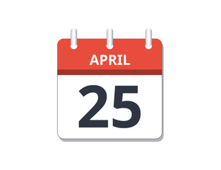 April 25th calendar icon vector.