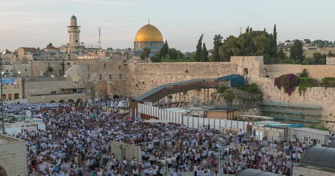Time lapse of The Dome of the Rock on the temple mount, and the western wall in Jerusalem, Israel