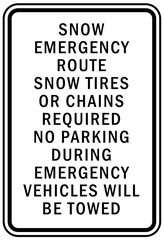 no parking sign and label snow emergency route