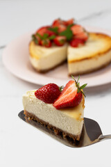 Piece of strawberry cheesecake