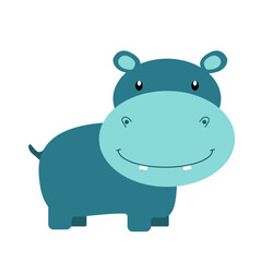 vector illustration blue hippopotamus Safari Animal Cartoon for print, Png.
