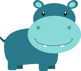 vector illustration blue hippopotamus Safari Animal Cartoon for print, Png.