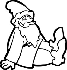 Funny Santa Claus sitting, hand drawn cartoon character, comic personage vector illustration. Decorative element for poster print, Christmas invitation, postcard design. Traditional winter holiday.