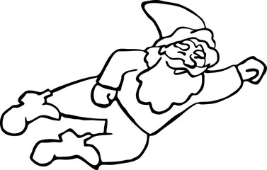 Funny Santa Claus flying, hand drawn cartoon character, comic personage vector illustration. Decorative element for poster print, Christmas invitation, postcard design. Traditional winter celebration.