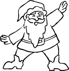 Funny Santa Claus dancing, hand drawn cartoon character, comic personage illustration. Decorative element for poster print, Christmas party invitation, vector design. Traditional winter celebration.