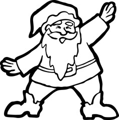Funny Santa Claus dancing, hand drawn cartoon character, comic personage illustration. Decorative element for poster print, Christmas party invitation, vector design. Traditional winter celebration.