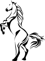 Black and White Cartoon Illustration Vector of a Stallion Horse 