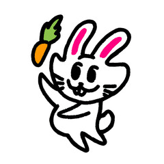 happy rabbit with carrot isolated , graphic design for presentation, marketing, art, illustration, t-shirt design, cartoon, comic, advertising, online media