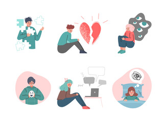 Teenagers Suffering from Psychological Problems Vector Set