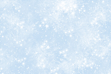 Niebieskie, zimowe tło ze śniegiem i płatkami śniegu. Świąteczne tło z płatkami śniegu. - 541834936