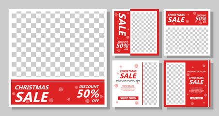 Set of Christmas Sale Post Feed Social Media design Template.