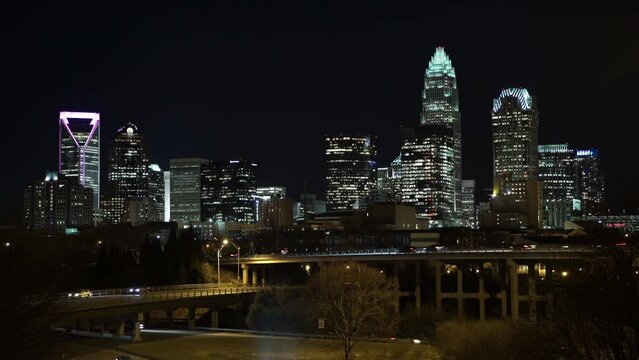 Lockdown Shot Of Illuminated Modern Residential City Against Clear Sky At Night - Charlotte, North Carolina