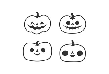 Jack o lantern icons. Halloween carved pumpkins simple illustrations.