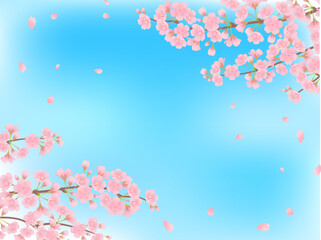 青空と満開の桜_フレーム背景_ベクターイラスト