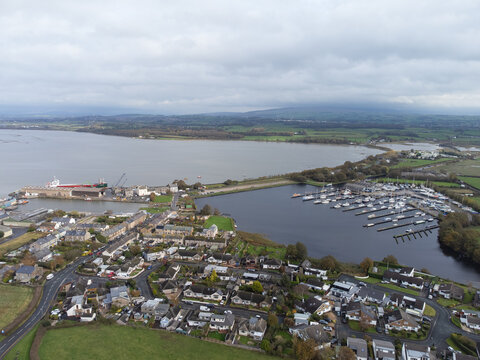 Aerial view of Glasson Dock and Morecambe Bay Lancashire