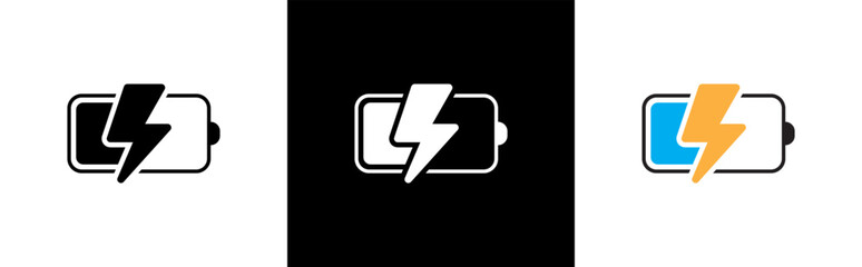Battery icons. Battery charging charge indicator, energy, capacity level symbol signs, vector illustration