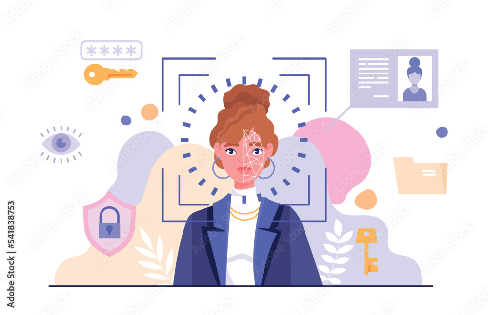 Poster face recognition concept. authorization and authentication, identity verification. modern technologi