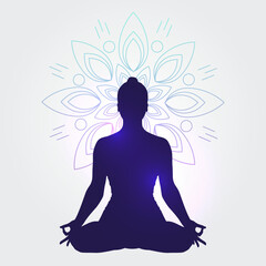 Silhouette Of A Women Doing Yoga With Mandala In Background