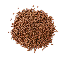Pile of buckwheat tea granules on white background, top view