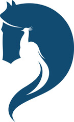 Silhouette of Horse Head with a Peacock Inside. Negative Space Design 