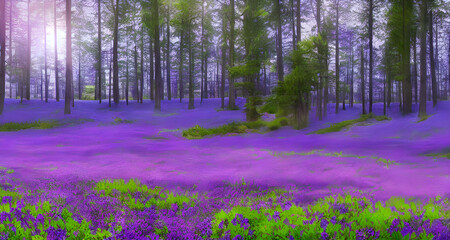 Fototapeta na wymiar Realistic Illustration Mystical Purple Forest