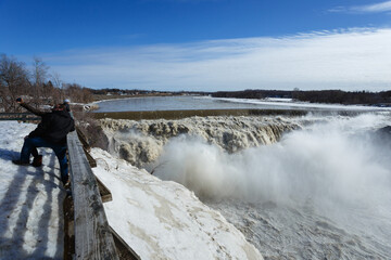 Chaudiere waterfall in early spring tourism landscape Levis Quebec Canada