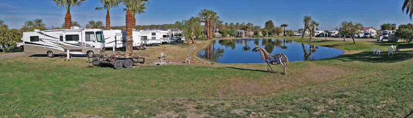 A panoramic view of a RV park -  camping in the Southwest USA