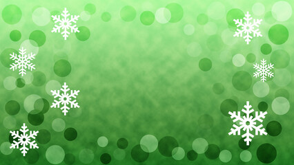 Green Christmas background .Snowflakes and green bokeh .Blank copy space for text