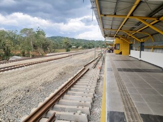 Makasar, Indonesia - September 2022: Construction of Mangilu station and train line Makassar - parepare. 