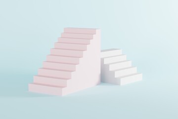 Abstract stairs on a light blue background. Abstract background concept. 3d render, 3d illustration.