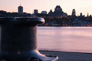 Famous Hotel Chateau Frontenac Castle of Quebec city seen from the other side of the saint lawrence...