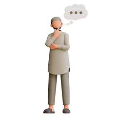 Fototapeta premium 3d render character muslim man thinking about something