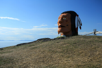 Native men statue at Parc de la Pointe, Rivi&egrave;re-du-Loup, Qu&eacute;bec, Canada