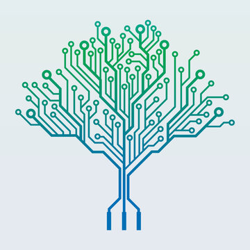 Green Technology tree stylized as an electronic circuit
