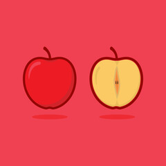 
vector illustration of a red apple with a fresh fruit inside, suitable as a sticker, design needs, children's education, t-shirt design, or icon