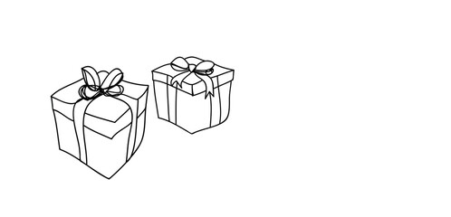 Gift box with ribbon bow , continuous line drawing, vector design