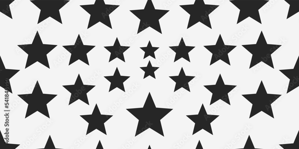 Poster Black stars pattern. Simple pattern with stars seamless. A vector with identical star shapes but different sizes. Print and stylish design, pattern.