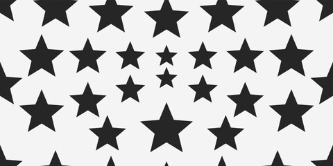 Black stars pattern. Simple pattern with stars seamless. A vector with identical star shapes but different sizes. Print and stylish design, pattern.